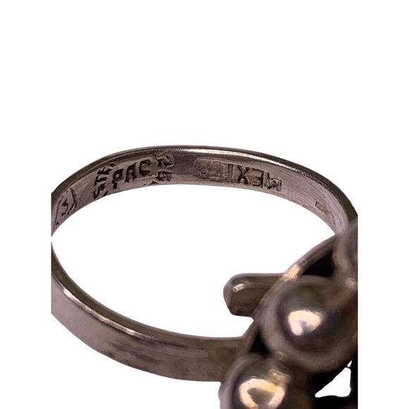 Vintage Mexican Sterling Silver Adjustable Modernist Cluster Ring Sz  6.5-8 - Picture 4 of 5